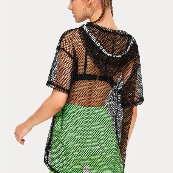 Letter Tape Fishnet Mesh Hoodie- NEW! Summer Fun! - Picture 3 of 4